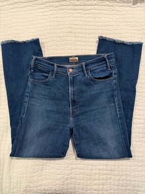 MOTHER Hustler Ankle Fray Dark Blue Jeans